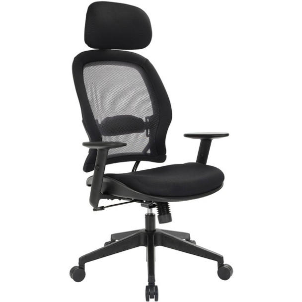 Office Star Professional Air Grid Chair with Adjustable Headrest - Mesh Seat - 5-star Base - Black - 1 Each