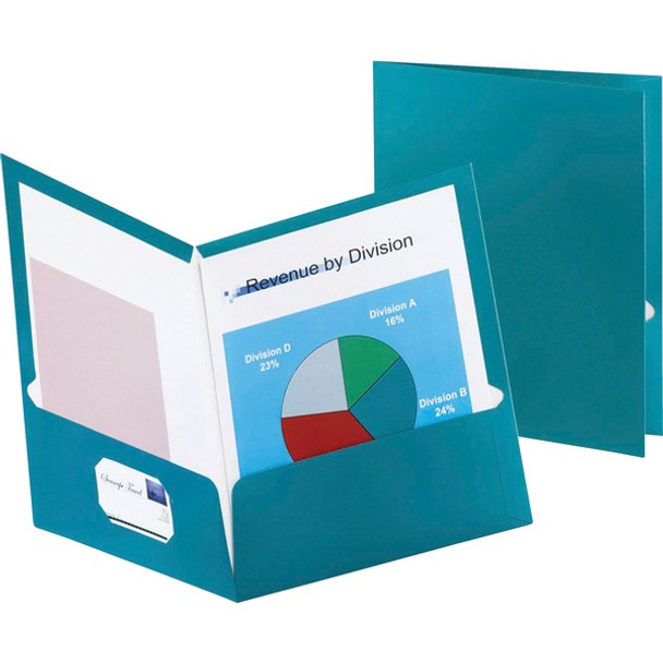 Oxford Letter Pocket Folder - 8 1/2" x 11" - 150 Sheet Capacity - 2 Internal Pocket(s) - Teal - 25 / Box