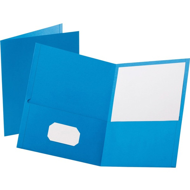 Oxford Letter Recycled Pocket Folder - 8 1/2" x 11" - 100 Sheet Capacity - 2 Internal Pocket(s) - Leatherette - Light Blue - 10% Recycled - 25 / Box