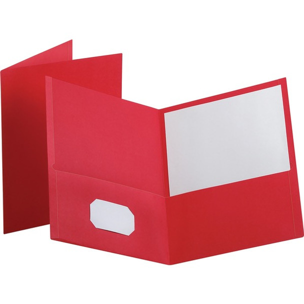 Oxford Letter Recycled Pocket Folder - 8 1/2" x 11" - 100 Sheet Capacity - 2 Internal Pocket(s) - Leatherette - Red - 10% Recycled - 25 / Box