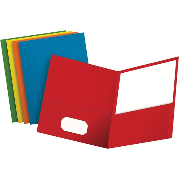 Oxford Letter Recycled Pocket Folder - 8 1/2" x 11" - 100 Sheet Capacity - 2 Internal Pocket(s) - Leatherette - Blue, Green, Yellow, Orange, Red - 10% Recycled - 25 / Box