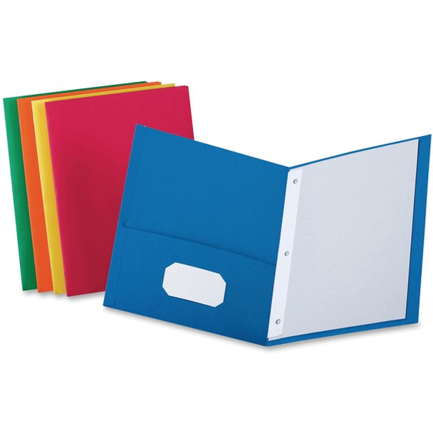 Oxford Letter Recycled Pocket Folder - 8 1/2" x 11" - 3 Fastener(s) - 1/2" Fastener Capacity for Folder - 2 Inside Front & Back Pocket(s) - Leatherette - Blue, Green, Yellow, Orange, Red - 10% Recycled - 25 / Box