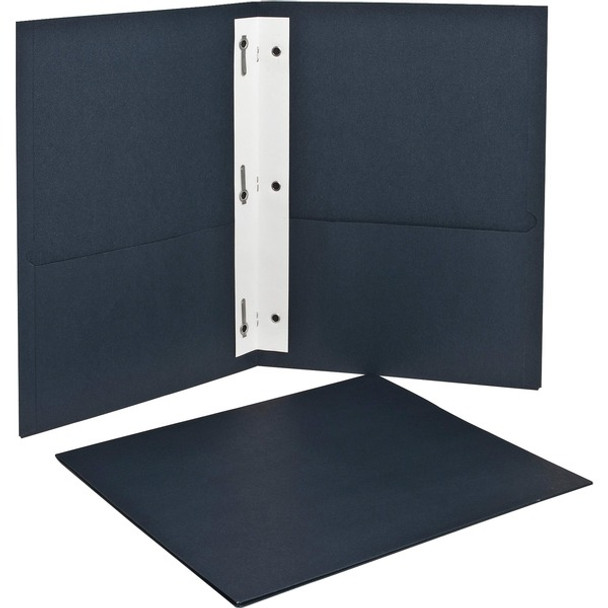 Oxford Letter Recycled Pocket Folder - 8 1/2" x 11" - 3 Fastener(s) - 1/2" Fastener Capacity for Folder - 2 Inside Front & Back Pocket(s) - Leatherette - Dark Blue - 10% Recycled - 25 / Box