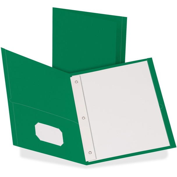 Oxford Letter Recycled Pocket Folder - 8 1/2" x 11" - 3 Fastener(s) - 1/2" Fastener Capacity for Folder - 2 Inside Front & Back Pocket(s) - Leatherette - Hunter Green - 10% Recycled - 25 / Box