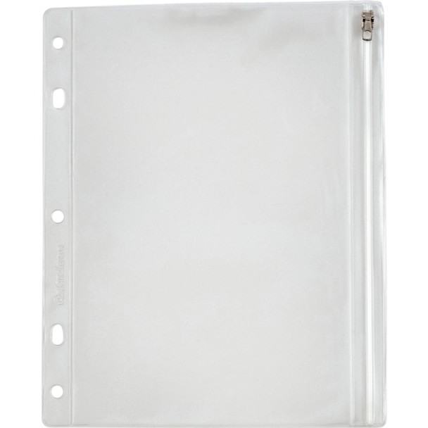 Oxford Zipper Binder Pockets - 10 1/2" x 8" Sheet - Ring Binder - Rectangular - Clear, White - Poly - 1 Each