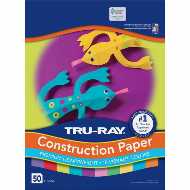 Tru-Ray Construction Paper - ClassRoom Project - 12"Width x 9"Length - 50 / Pack - Bright Assorted - Sulphite