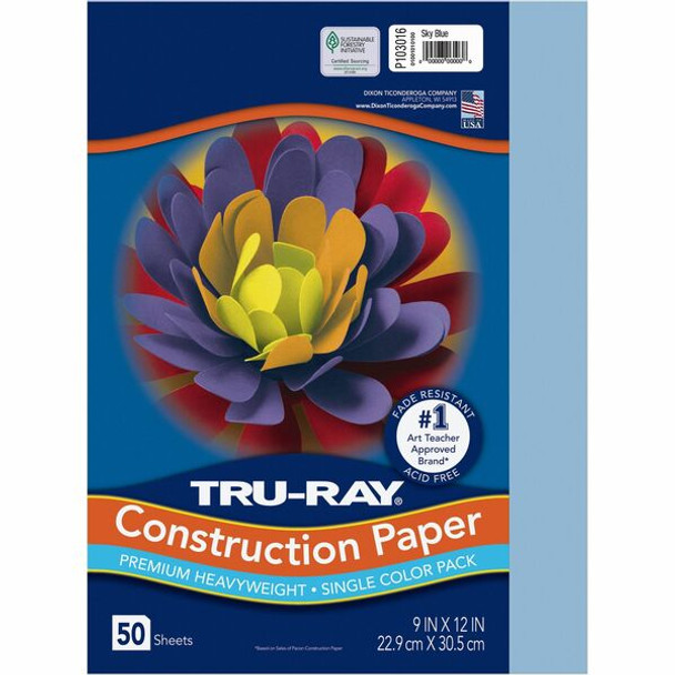 Tru-Ray Construction Paper - Project, Bulletin Board - 12"Width x 9"Length - 50 / Pack - Sky Blue - Sulphite