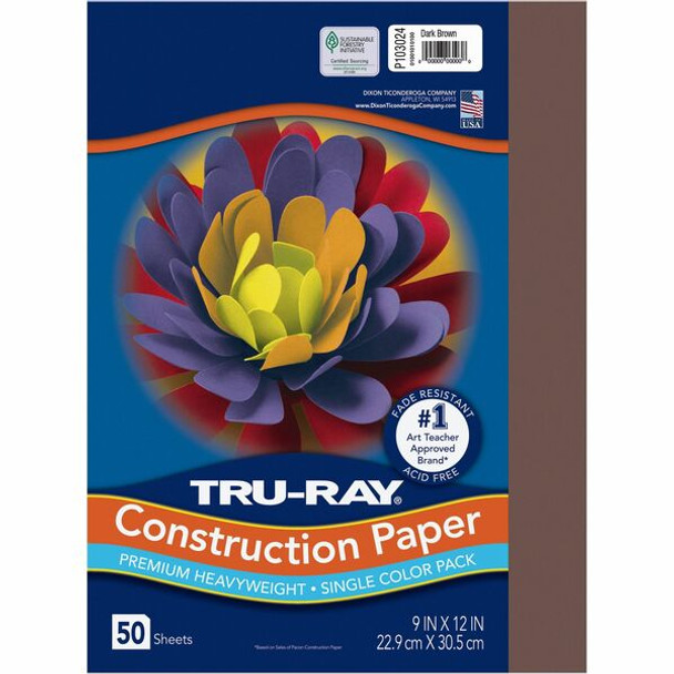 Tru-Ray Construction Paper - Project, Bulletin Board - 12"Width x 9"Length - 50 / Pack - Dark Brown - Sulphite