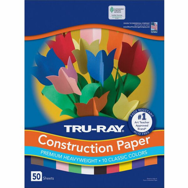 Tru-Ray Construction Paper - 12"Width x 9"Length - 50 / Pack - Assorted - Sulphite