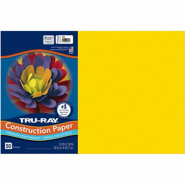 Tru-Ray Heavyweight Construction Paper - Art, Craft - 18"Width x 12"Length - 50 / Pack - Yellow - Sulphite