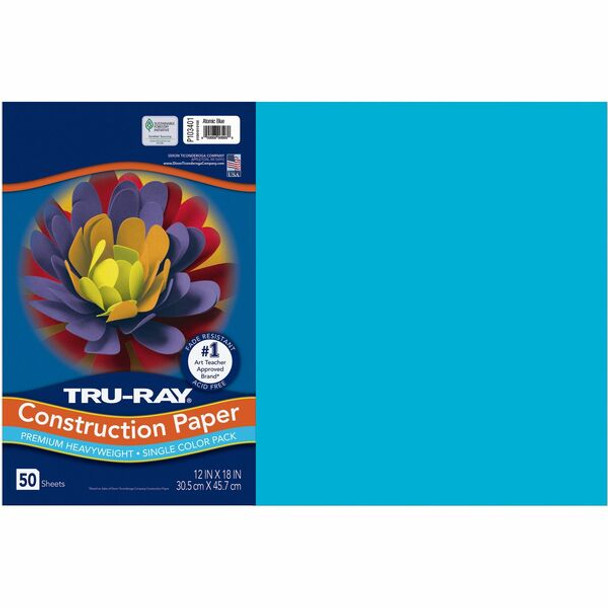 Tru-Ray Construction Paper - Art Project - 18"Width x 12"Length - 50 / Pack - Atomic Blue - Sulphite