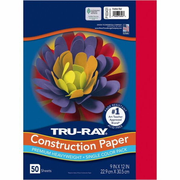 Tru-Ray Construction Paper - 12"Width x 9"Length - 50 / Pack - Festive Red