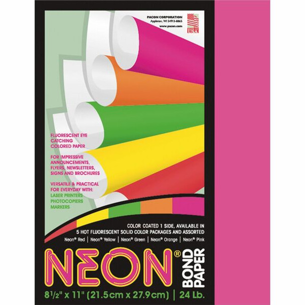 Pacon Neon Multipurpose Paper - Pink - Letter - 8.50" x 11" - 24 lb Basis Weight - 100 Sheets/Pack - Bond Paper - Neon Pink