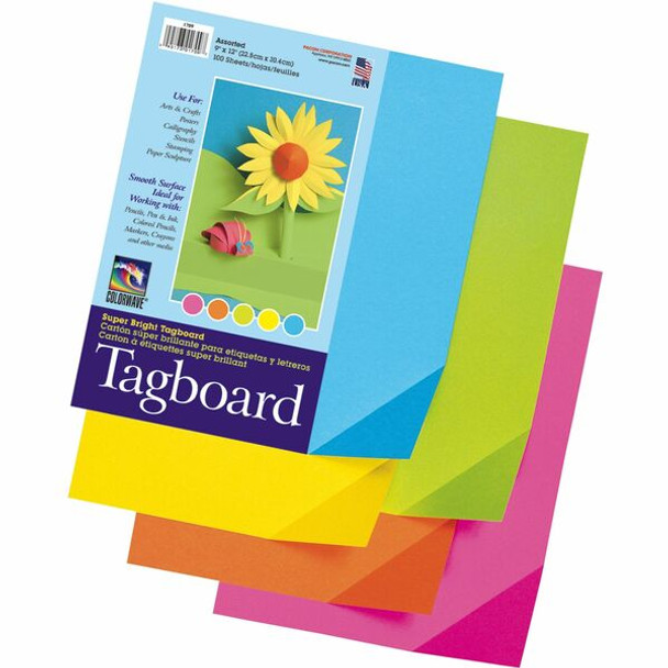 Pacon Super Bright Tagboard - Art - 9"Width x 12"Length - 1 / Pack - Assorted