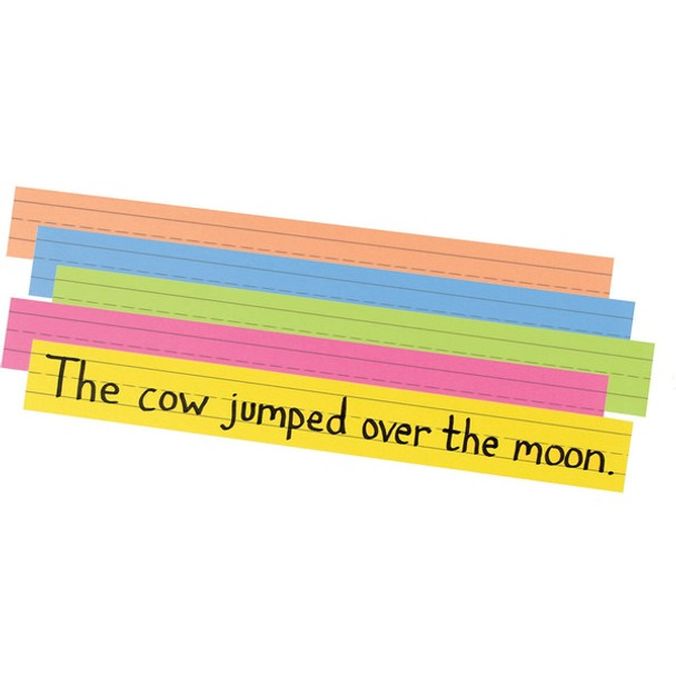 Pacon&reg; Super Bright Sentence Strips - 3"H x 24"W - Dual-Sided - 1.5" Rule/Single Line Rule - 100 Strips/Pack - 5 Assorted Super Bright Colors
