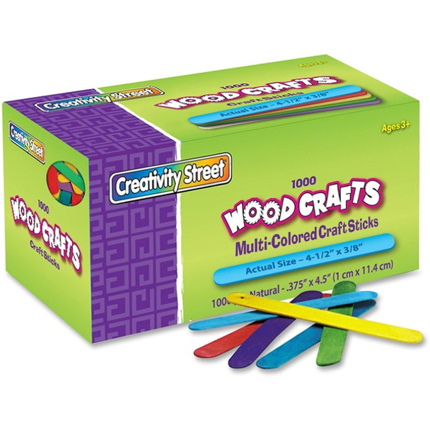 Creativity Street Bright Hues Wood Craft Sticks - Craft - 4.50"Height x 0.37"Width x 8"Length - 1 / Box - Assorted, Blue, Green, Yellow