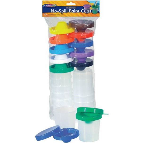Pacon&reg; Creativity Street No-Spill Round Paint Cups With Colored Lids - 10 / Set - Assorted