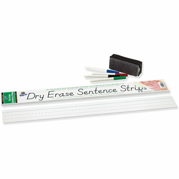 Pacon&reg; Dry Erase Sentence Strips - 3"H x 24"W - 1.5" Ruled - Dry Erase - 30 Strips/Pack - White