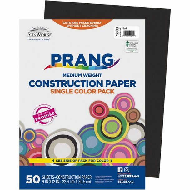 Prang Construction Paper - Multipurpose - 9"Width x 12"Length - 50 / Pack - Black