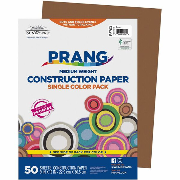 Prang Construction Paper - Multipurpose - 9"Width x 12"Length - 50 / Pack - Brown