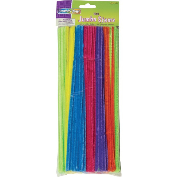 Creativity Street Jumbo Chenille Pipe Cleaners - Craft Project, Classroom - 12"Height x 0.25"Width x 236.2 milThickness x 15"Length - 100 / Pack - Neon - Polyester