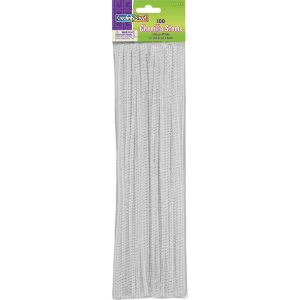 Creativity Street Chenille Stems - Classroom Activities, Craft Project - Recommended For 4 Year x 12"Length x 0.2"Diameter - 100 / Pack - White - Polyester