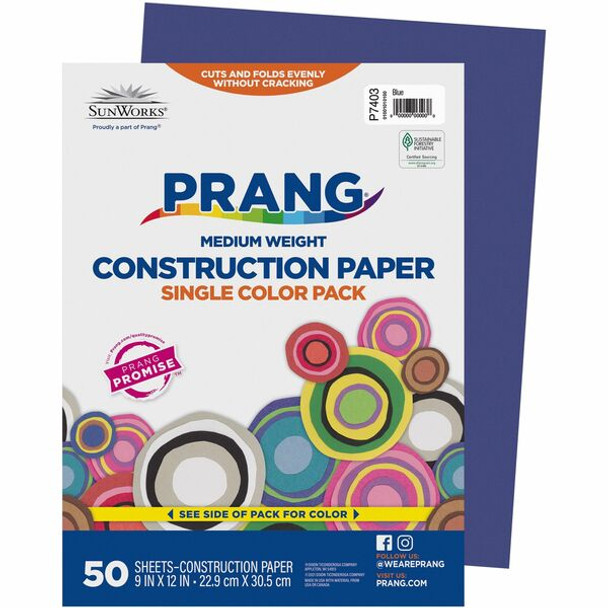 Prang Construction Paper - Multipurpose - 9"Width x 12"Length - 50 / Pack - Blue