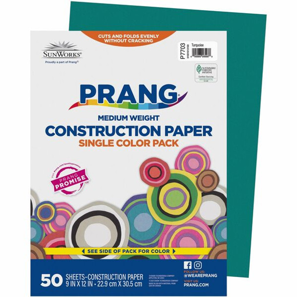 Prang Construction Paper - Multipurpose - 12"Width x 9"Length - 50 / Pack - Turquoise - Paper