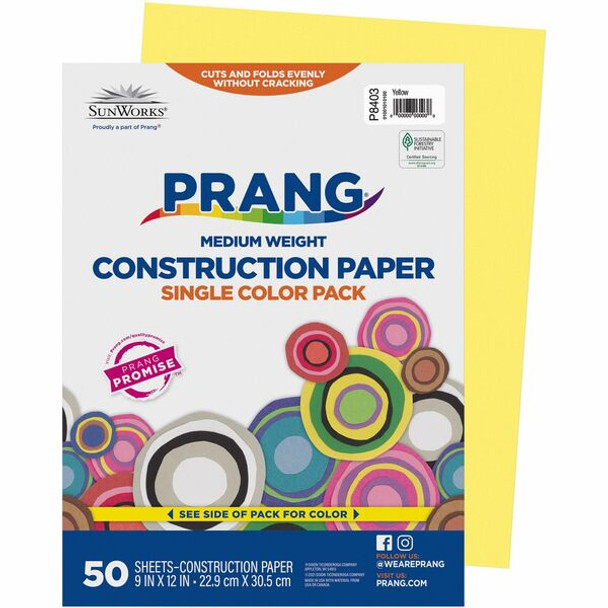 Prang Construction Paper - Multipurpose - 9"Width x 12"Length - 50 / Pack - Yellow