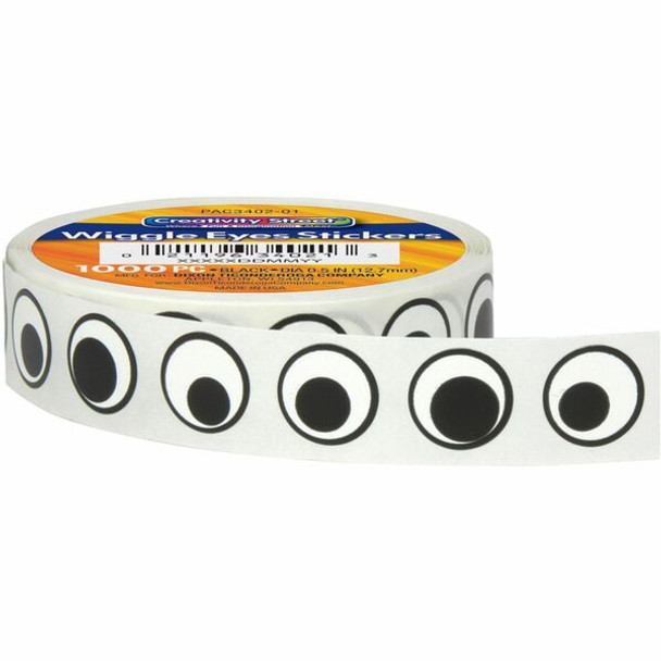 Creativity Street Wiggle Eyes Stickers - Fun, Learning Theme/Subject - 1000 Eye - Self-adhesive - Black/White - 1000 / Pack - 1/2"