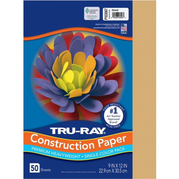 Tru-Ray Construction Paper - Art Project, Craft Project - 9"Width x 12"Length - 76 lb Basis Weight - 50 / Pack - Almond - Fiber, Sulphite