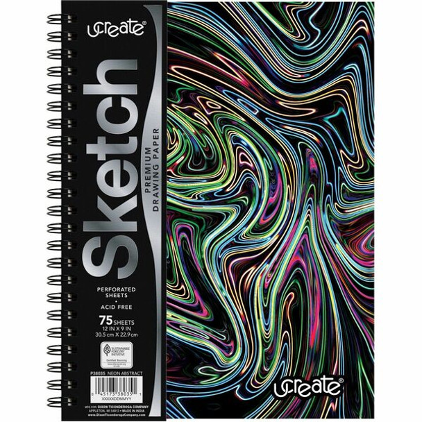 Pacon Fashion Sketch Book - 75 Pages - Spiral - 120 g/m&#178; Grammage - 9" x 6" - Neon Neon Squiggles Cover - Acid-free, Perforated, Durable