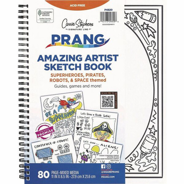 Pacon Amazing Artist Sketch Book - 80 Pages - Black, White Cover - Perforated, Acid-free