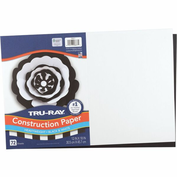 Tru-Ray Construction Paper - Art Project, Craft Project - 12"Width x 18"Length - 72 Sheet - Black, White - Sulphite, Fiber, Paper