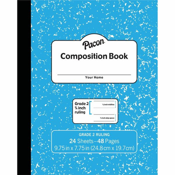 Pacon Composition Book - 24 Sheets - 48 Pages - 9.8" x 7.5" - Blue Marble Cover - Durable Cover, Soft Cover - 1 Each