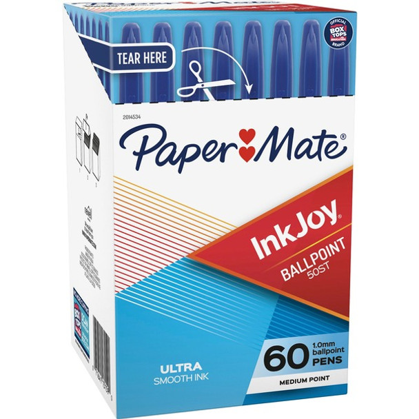 Paper Mate InkJoy Ballpoint Pen - Medium, Ultra Smooth Pen Point - 1 mm Pen Point Size - Blue Oil Based Ink - Clear Plastic Barrel - 60 Box