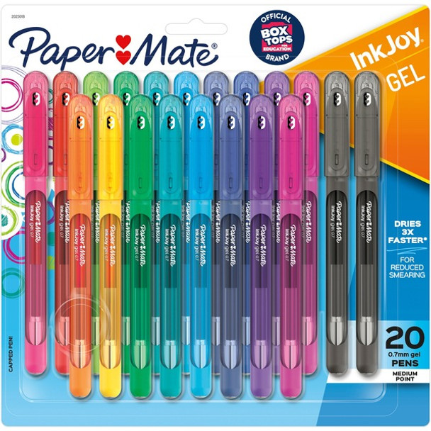 Paper Mate InkJoy Gel Pen - Medium Pen Point - 0.7 mm Pen Point Size - Assorted Gel-based Ink - Assorted Barrel - 20 Card