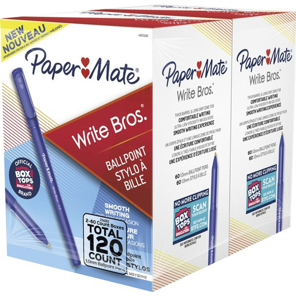 Paper Mate Ballpoint Stick Pens - Medium Pen Point - Blue - 120 / Box