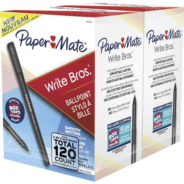 Paper Mate Ballpoint Stick Pens - Medium Pen Point - 1 mm Pen Point Size - Conical Pen Point Style - Black - Black Barrel - 120 / Box