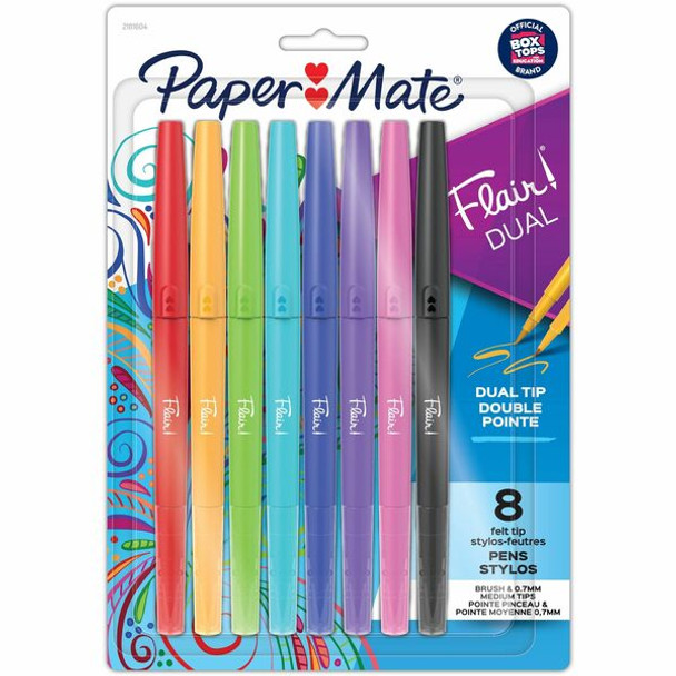 Paper Mate Flair Duo Pens - Medium Pen Point - 0.7 mm Pen Point Size - Assorted - 8 / Pack