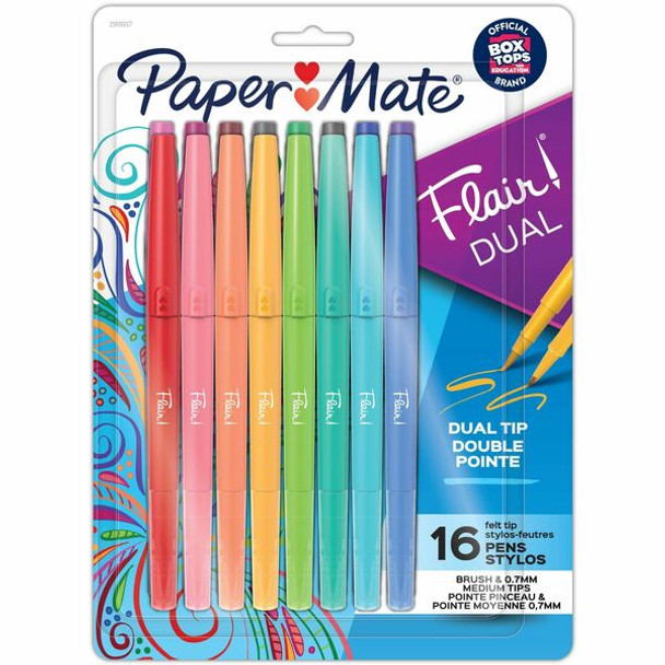 Paper Mate Flair Duo Pens - Medium Pen Point - 0.7 mm Pen Point Size - Assorted - 16 / Pack