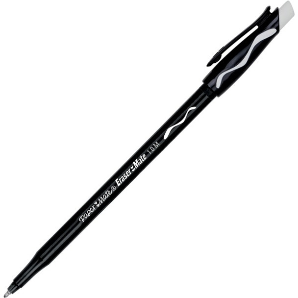 Paper Mate Erasermate Ballpoint Pens - Medium Pen Point - Retractable - Black - Black Barrel - 1 Dozen