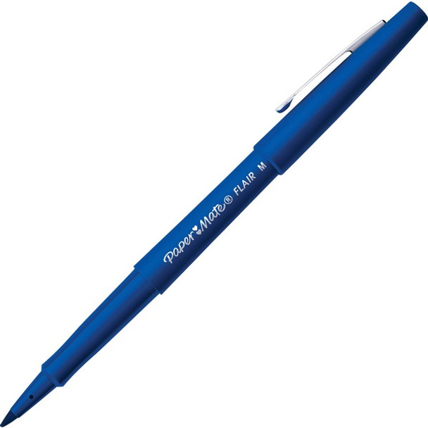 Paper Mate Flair Point Guard Felt Tip Marker Pens - Medium Pen Point - Blue Water Based Ink - Blue Barrel - 1 Dozen