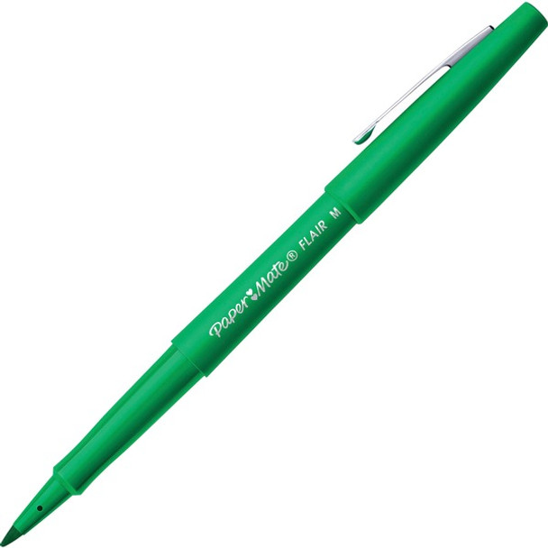 Paper Mate Flair Point Guard Felt Tip Marker Pens - Medium Pen Point - Green Water Based Ink - 1 Dozen