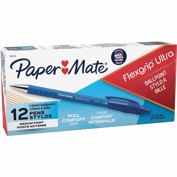 Paper Mate Flexgrip Ultra Retractable Pens - Medium Pen Point - Refillable - Retractable - Blue - Rubber Barrel - 1 Dozen