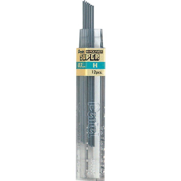 Pentel Super Hi-Polymer Leads - 0.7 mmMedium Point - H - Black - 12 / Tube