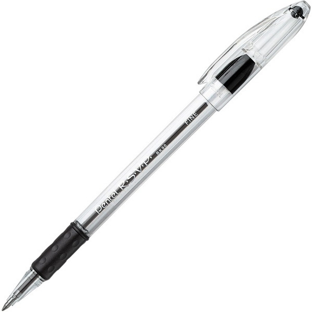 Pentel R.S.V.P. Ballpoint Stick Pens - Fine Pen Point - 0.7 mm Pen Point Size - Refillable - Black - Clear Barrel - 12 / Box