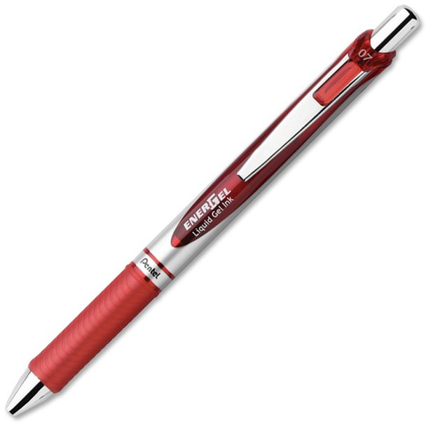 EnerGel EnerGel RTX Liquid Gel Pens - Medium Pen Point - 0.7 mm Pen Point Size - Refillable - Retractable - Red Gel-based Ink - Silver Barrel - Metal Tip - 1 Dozen