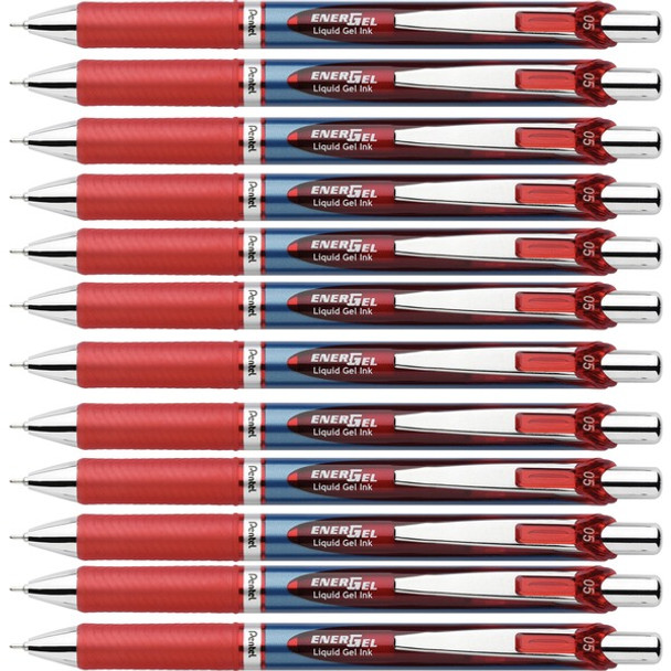 EnerGel EnerGel RTX Liquid Gel Pens - Fine Pen Point - 0.5 mm Pen Point Size - Needle Pen Point Style - Refillable - Retractable - Red Gel-based Ink - Blue Barrel - Stainless Steel Tip - 12 / Box