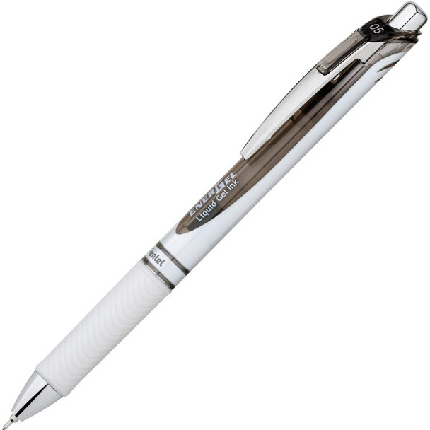 EnerGel EnerGel Pearl Liquid Gel Pen - Fine Pen Point - 0.5 mm Pen Point Size - Needle Pen Point Style - Refillable - Retractable - Black Gel-based Ink - Pearl White Barrel - Stainless Steel Tip - 1 Each